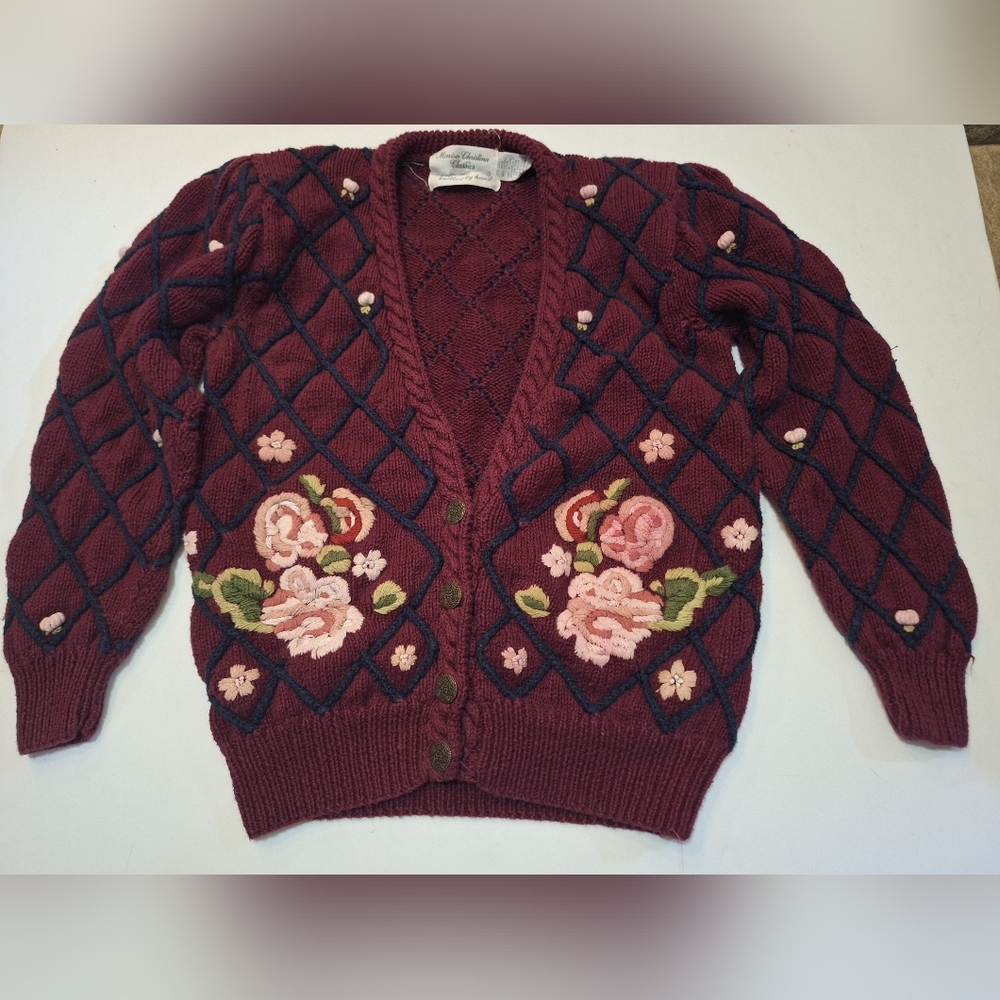 Fairycore Chunky Floral Texture Knit Sweater Sz M Preppy Cottage